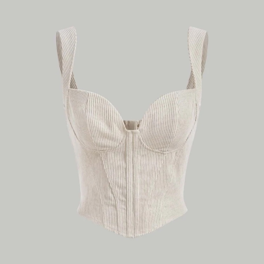 Beige Ribbed Crop Top - Picture 4 of 5